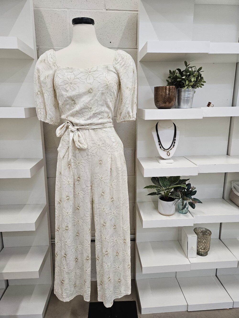 Cream And Gold Embroidered Jumpsuit - Picture 1 of 10